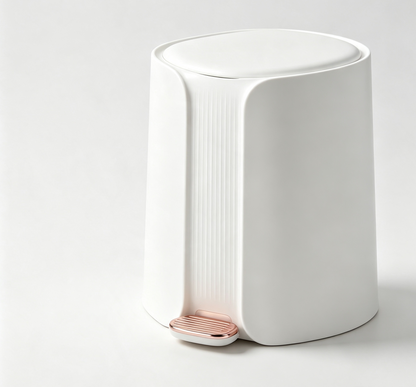 Matte White Step Trash Can with Wide Metallic Pedal | White
