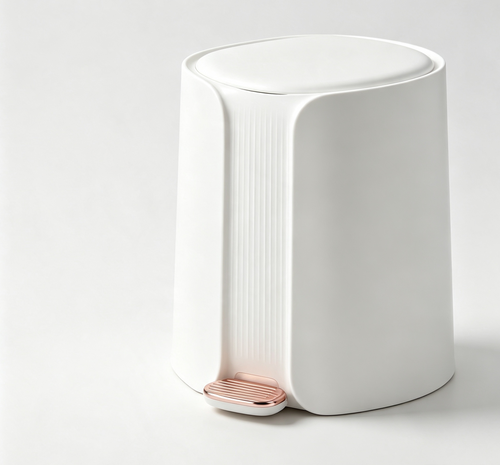 Matte White Step Trash Can with Wide Metallic Pedal | White