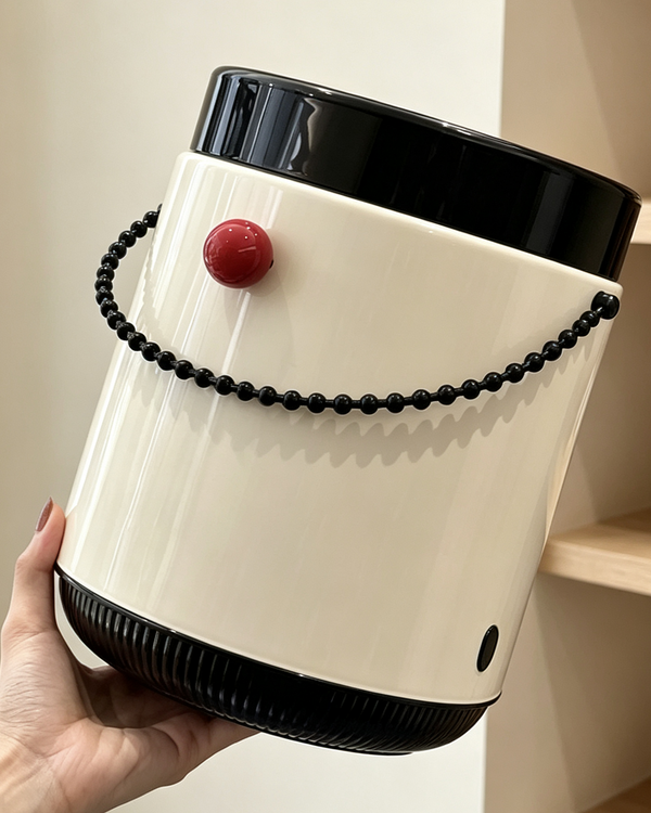 Glossy Trash Can with Beaded Chain Handle & Press Lid | White