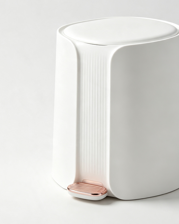 Matte White Step Trash Can with Wide Metallic Pedal | White