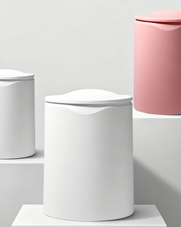 Minimalist Press-Top Round Trash Can with Flat Lid | White & Pink