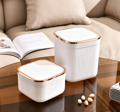Curved High-Capacity Smart Trash Can - Cream White