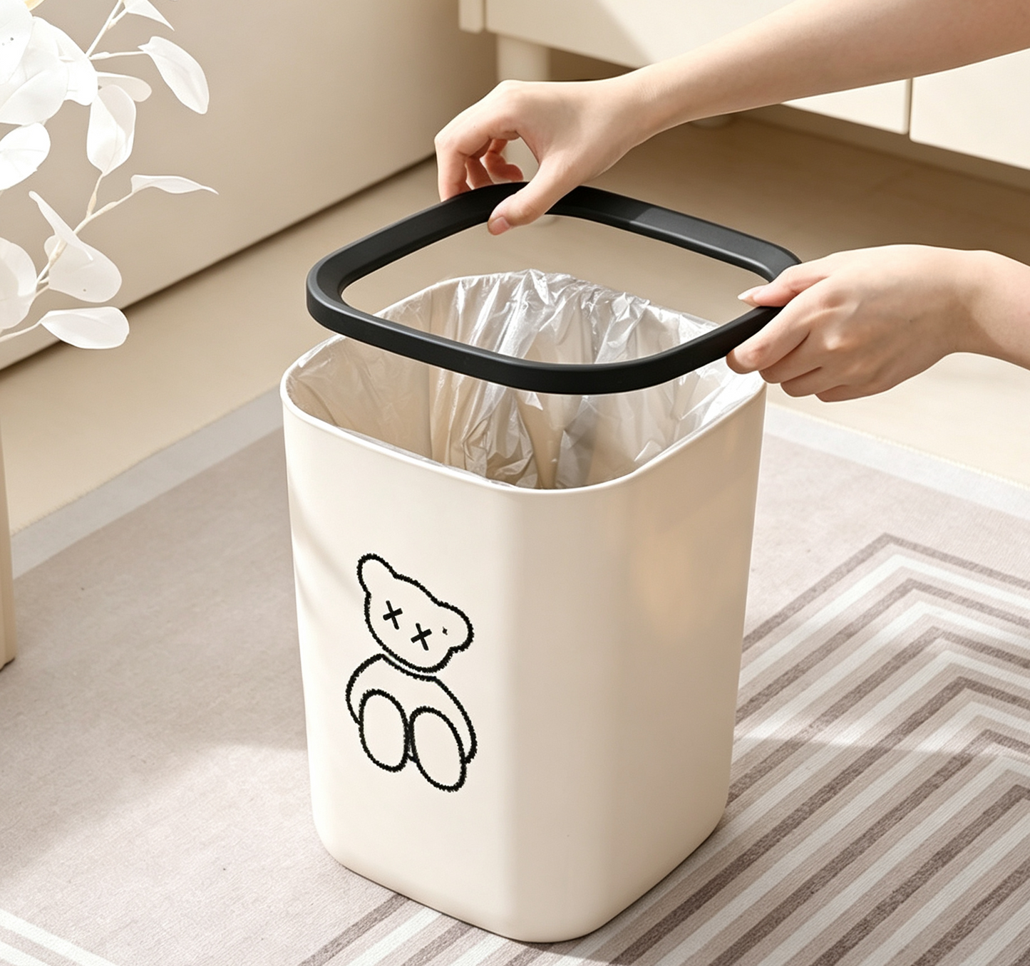 Curved Oval Smart Trash Can - Warm Cream