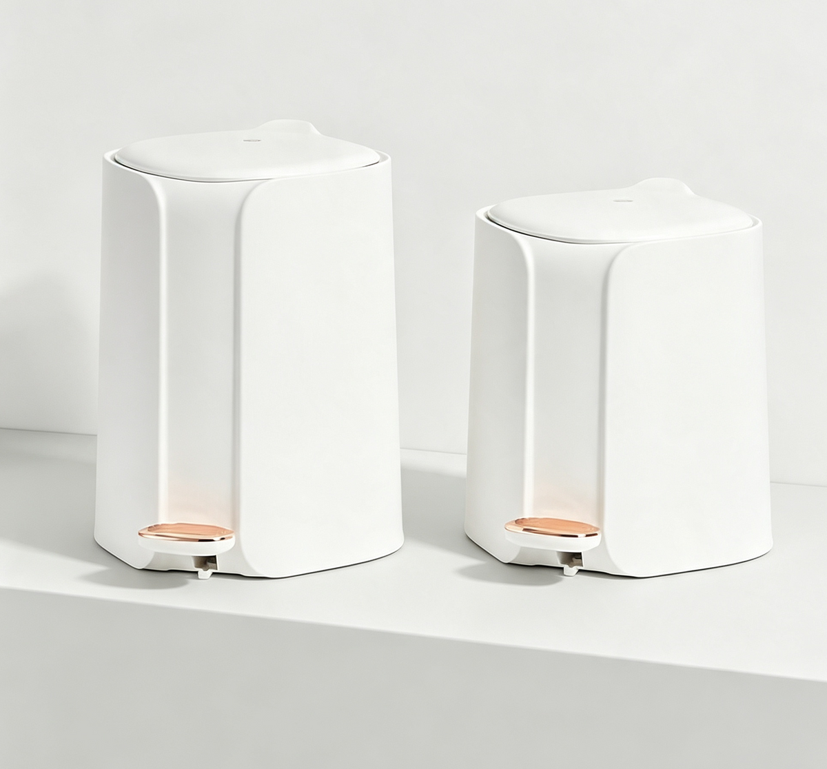 Matte White Step Trash Can with Wide Metallic Pedal | White
