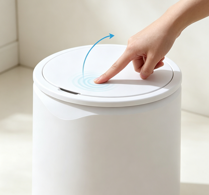 Minimalist Press-Top Round Trash Can with Flat Lid | White & Pink