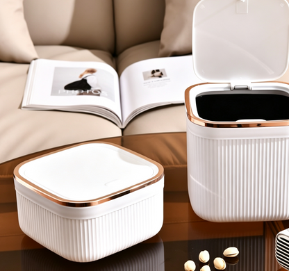 Curved High-Capacity Smart Trash Can - Cream White