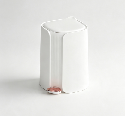 Matte White Step Trash Can with Wide Metallic Pedal | White