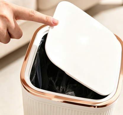 Curved High-Capacity Smart Trash Can - Cream White