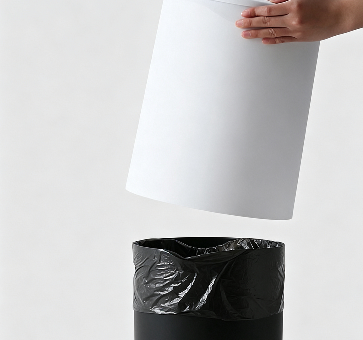 Minimalist Press-Top Round Trash Can with Flat Lid | White & Pink