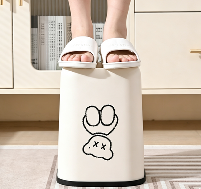Square Trash Can with Bear Sketch Print & Black Rim | Cream